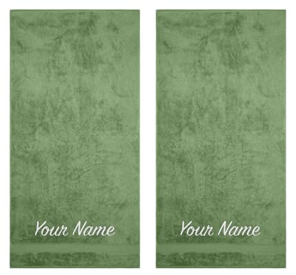 Monogrammed Towels, Hotel & Spa Quality, Super Soft, Highly Absorbent, 100% Turkish Genuine Cotton Personalized 2 Piece Bath Towel Set for Bathroom, Spa, Gym, Shower, Pool, College Dorm, Green