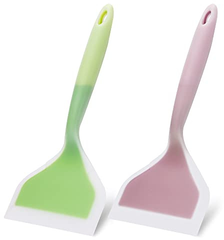 2 Pack Silicone Pancakes Spatula,Wide Pancakes Spatula Turner for Eggs Fish Pizza and Steak Shovel Omelette Spatulas for Nonstick Cookware,Heat Resistant Kitchen Flipper Spatulas for Cooking (GP)