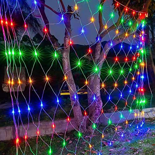 Jopassy Filet lumineux à LED - 2 x 2 m - 204 LED - 8 modes - Avec prise pour éclairage de Noël extérieur - Multicolore