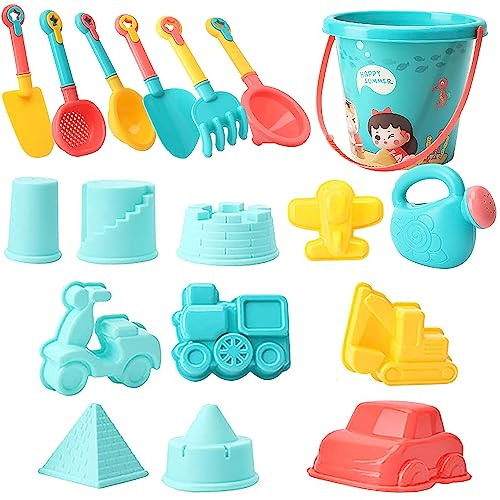 18 Stück Sandspielzeug Set Für Kinder, Sandkasten Set Weich, Sandkasten Set Kleinkind, Sandspielzeug Set, Mit Netzbeutel, Mit Eimer, Schaufel, Sandformen, Gießkanne, Für Kinder Jungen Mädchen