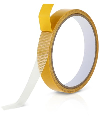 Sibba Double Sided Fabric Tape Heavy Duty for Clothes 0.6 in x 32.8FT Long Clear Tape Press-on Stick Fabric Tape Fiber Mesh for Fixed Carpet Wall Decor Durable Adhesive Alterations Fusing Hem Tape