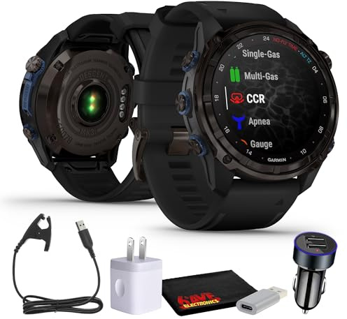Garmin Descent Mk3i, Dive Computer Smartwatch 51MM, Carbon Gray DLC Titanium with Black Silicone Band and Multisport GPS Training Fitness Watch, Air Integration Bundle with Accessories