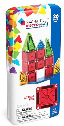 Magna-Tiles microMAGS 26-teiliges Reise-Magnetbauset - Kräftige Farben, die Original Magnetbaumarke
