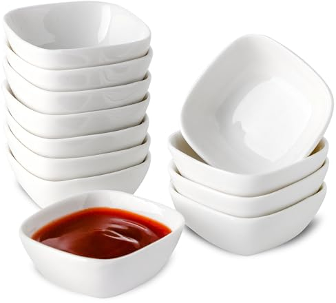 UIBFCWN 12 Stück Keramik Dipschalen 60ml, Quadratische Saucenschälchen, Porzellan Klein Sojasauce Schälchen, Mini Servierschalen für Saucen Sushi Ketchup Essig, Fingerfood Gewürzschalen