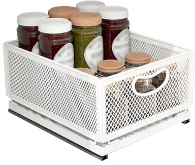 ULIKEUS - Cassettiera organizer con cestini scorrevoli autoadesivi, ripiani per dispensa, in acciaio al carbonio resistente, con manici, per bagno, cucina, casa