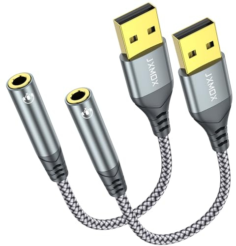 JXMOX USB to 3.5mm Audio Adapter (2-Pack) - USB-A to 3.5mm TRRS 4-Pole Female External Stereo Sound Card for Headphones, Mac, PS4, PS5, PC, Laptops, Desktops