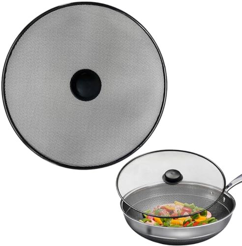 Ichigo Ichie Tapa Antisalpicaduras, Protectores contra Salpicaduras Resistentes a la Grasa para Sartenes, Pantalla Antisalpicaduras de Acero Inoxidable para Protección contra Aceites, Negro (Ø25cm)