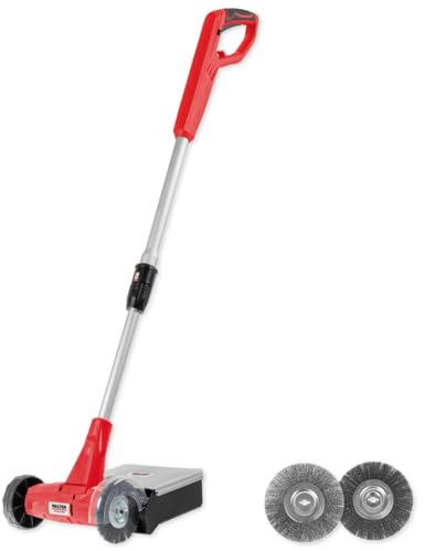 WALTER 2in1 Fugenreiniger 400W mit Fangbox - Inkl. Metall- & Nylonbürste - 3000 U/min Drehzahl - Effiziente Unkraut- & Moosentfernung - Mit Führungs- & Stützrad - 110mm Bürstendurchmesser
