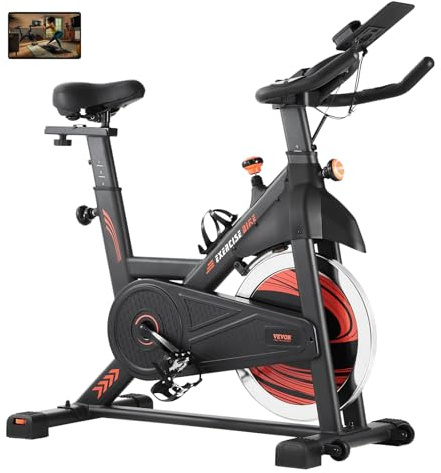 VEVOR Stationär motionscykel med justerbar magnetisk uthållighet, sittkudde, LCD-skärm och tungt svänghjul, inomhuscykel för konditionsträning hemma, tyst remöverföring motionscykel