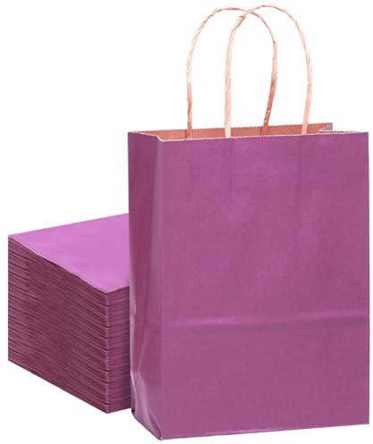 Gcardist 32 pz sacchetti kraft con manici, 21 x 15 x 8 cm, piccoli sacchetti regalo per feste, colore lilla, per lo shopping e dolcetti, diversi usi (8,3 x 6 x 3 pollici, dimensioni piccole)
