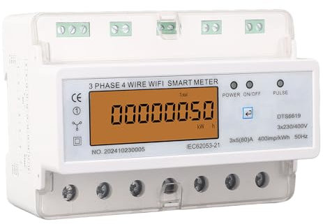 Contatore di Energia Intelligente su Guida DIN 3 Fasi 4 Fili Indicatore di Potenza Elettrica con Controllo relè Monitoraggio Remoto per APP Display Energia Attiva Tensione di