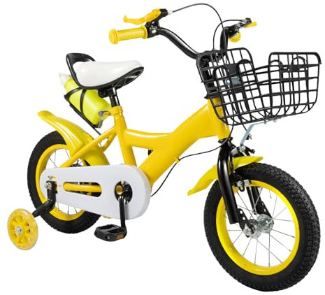 Beaudreaul Kinderfahrrad 12 Zoll, 12 Zoll, Fahrrad für Kinder für Mädchen und Jungen, ab 3 bis 6, verstellbare Fahrräder mit Stützrädern, Schwammkissen (gelb)