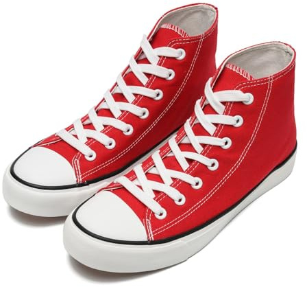Women’s Men’s Canvas Shoes Ladies High Top Trainers Fashion Plimsolls Casual Lace Up Walking Sneakers Red 290