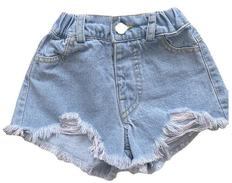 Girls Summer Denim Shorts High Waist Jean Shorts Frayed Raw Hem Ripped Denim Pants for Teens Girl Y2K Streetwear Summer Vacation Beach Hot Pants with Pockets Age 1-10 Years