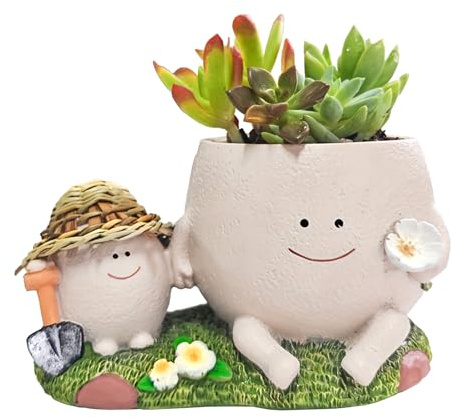 Qivine Pot de Fleur, Pot de Plantes Succulentes avec Trou de Drainage, Pots de Fleurs Exterieur Décorative Moderne en Résine, pour Plantes d'intérieur et d'extérieur (A)