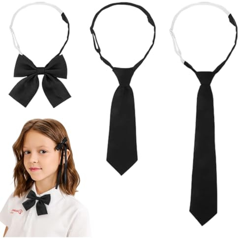 OUDQFCJ Lot de 3 Cravates Femme, Nœud Papillon Femme Réglable, Cravates Longues et Fines pour Femme, Accessoire Formel pour Mariages, Travail, Fêtes, Affaires (Noir)