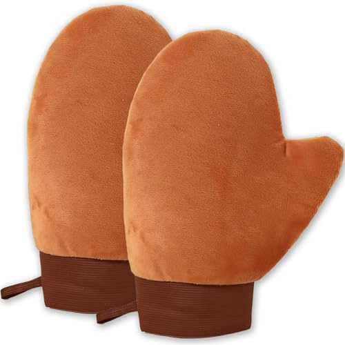 NICECONE2 Pack Self Tanning Mitt Applicator, Large Body Lotion Applicator Gloves, Soft Flocking Fabric with Waterproof Liner, Elastic Cuff & Hanging Strap for Self Tanning, Sunscreen & Moisturizer
