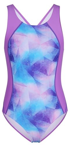 Charmo Girls Athletic One Piece Practice Swimwear Competition Bathing Suit Purple 11-12 Year