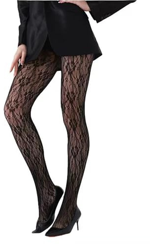 QM Collant Donna a Rete con Motivi Floreali in Pizzo, Nero, Morbidi ed Elastici, Alta Vita, per Feste e Night Club (1, 451935black)
