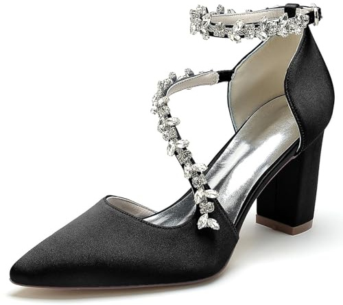 HFWXYSA Scarpe Sposa Donna Raso Tacco Blocco Décolleté con Strass