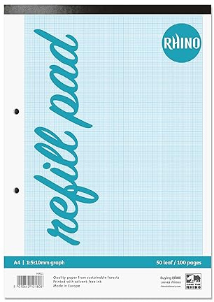 RHINO Graph Paper A4 Pad, 100 Page / 1:5:10mm Ruling, 1 Pack, Grid Paper Pad, for Maths & Science, Office & School Stationery Supplies