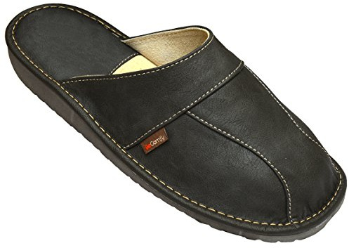 BeComfy Zapatillas de Estar por casa de Cuero para Hombre Negro Marrón Gris Tamaños 40-46 (40 EU, Gris)