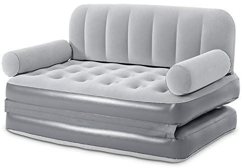 Bestway 75079 | Divano Gonfiabile Multi Max 3 in 1, 188X152X64 cm, Grigio Chiaro con Pompa Elettrica Integrata E Sacca
