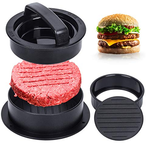Burger Press, Hamburger Press Patty Maker With 100Pcs Hamburger Patty Paper, 3 in 1 Non Stick Patty Mold for Stuffed Burgers, Sliders, Veggie Beef Burger, Kitchen Barbecue Tool Grilling Accessories