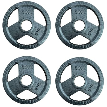 Chase Fitness 5KG Tri Grip Cast Iron 2 Olympic Weight Plate Discs 1.25-25kg (5kg x 4)