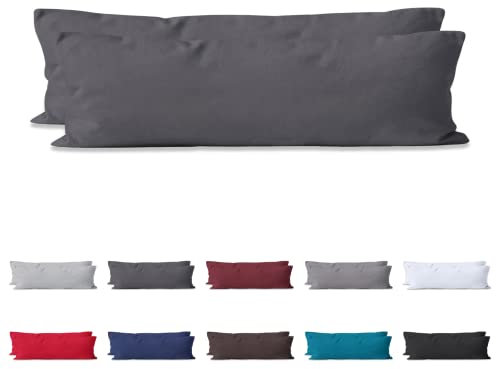 Hometex Premium Textiles 2-er Set Kissenhülle Baumwolle Renforcé | Doppelpack Kissenbezüge ca. 115 g/m² | Oeko-TEX®Standard 100 Kissen-Bezug mit Reißverschluss | 40x145 cm Anthrazit