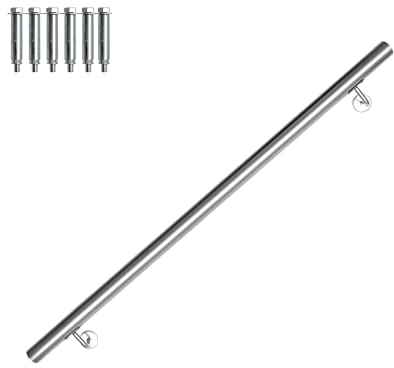 Gimisgu Pasamanos de acero inoxidable, pasamanos para escaleras, pasamanos de pared, escaleras para interiores y exteriores, barra con soporte y tapas, diámetro de 42 mm, longitud: 110 cm