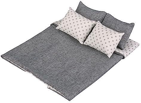 1:6 Scale Dollhouse Bedding Set for 12-Inch Dolls, 5-Piece Comforter, Pillows & Blanket, Realistic Mini Bedroom Accessories