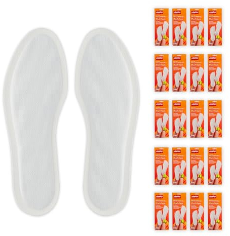 Relaxdays Sohlenwärmer, 20 Paar, Größe L, Wärmeeinlagen für Schuhe, 8h warme Füße, luftaktiviert, selbstwärmend, weiß