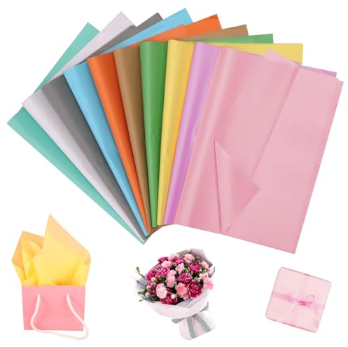 100 Blatt Seidenpapier Bunt, 50 x 35 cm Verpackungsmaterial Seidenpapier Tissue Papier Geschenkpapier für Weihnachten Deko Geschenk Verpackung (10 Farben)