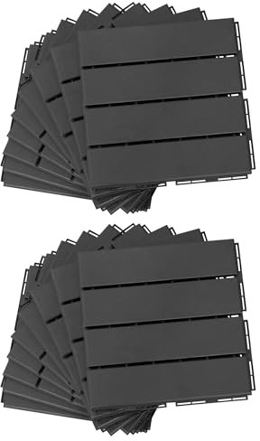 Outsunny Caillebotis - Dalles terrasse - Lot de 18 - emboîtables, Installation très Simple - Petits Carreaux Composite Plastique Imitation Bois Noir