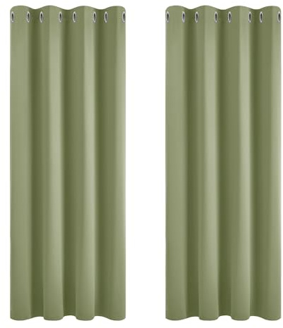 Deconovo Thermal Blackout Curtains Super Soft Eyelet Curtains for Bedroom 66 x 54 Inch Sage Green 2 Panels
