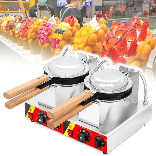 Eastnmythet Gaufrier à Bulles électrique à 2 têtes, gaufrier antiadhésif pour crème glacée, gaufrier Rotatif avec Manche en Bois,110V