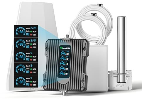 Cell Phone Booster for Home with LCD Display,Five-Band Cell Phone Signal Booster Up to 5,000 Sq.Ft,Boost 5G & 4G LTE for All U.S. Carriers - Verizon, AT&T, T-Mobile & More,FCC Approved