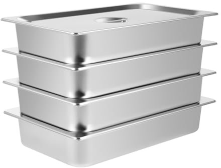 OBLLER Pack of 4 Chafing Dish Food Warmers, GN Container, 1/4 Stainless Steel, 100 mm, Warming Container Food with Lid, Gastronorm Container, Food Warmer, Buffet Warmer for Hotel, Restaurant, Party