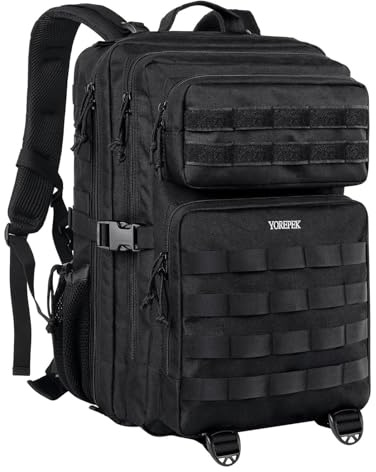 YOREPEK Sac à Dos Militaire 50L Homme, Grand Sac Tactique Étanche Molle pour Randonnée, Camping, Trekking, Chasse, Voyage, Armée et Travail, Noir