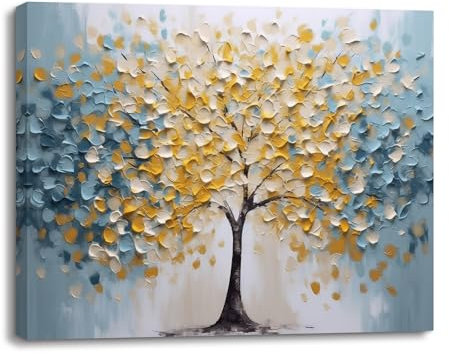 PIY PAINTING Arte Murale Su Tela, Stampe Su Tela Con Albero, Acquarellata, Quadro Da Parete Blue Gialla Per Soggiorno Ufficio Ingresso Corridoio Cucina, 30x40 cm