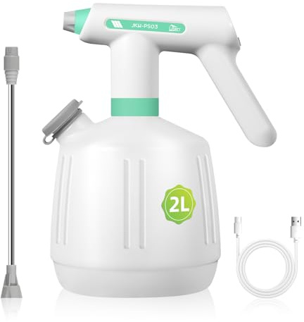 Uten sladdlös elektrisk spruta – 2 L uppladdningsbar elektrisk sprayflaska, strömförsörjning, utökat munstycke för svåråtkomliga områden, multianvändning för rengöring, vattning, desinfektion
