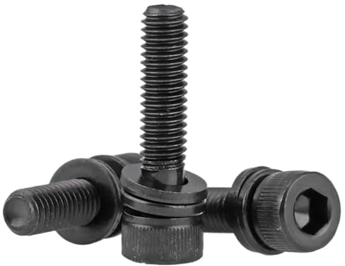 Socket Column Head, 100PCS Black 304 Stainless steel hex socket cap screw bolt with washer three(M5X25 100PCS)