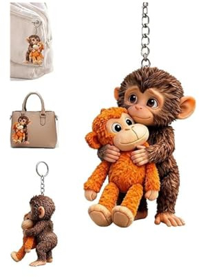 Protect Punch The Monkey, portachiavi 3D con scimmia in peluche da appendere, divertente scimmia che abbraccia portachiavi per zaino, borsa, chiavi dell'auto, regalo, A, 2.5in