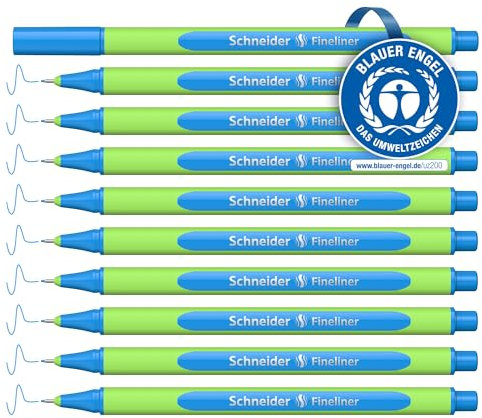 Schneider Line-Up Fineliner (Strichstärke 0,4 mm, aus biobasiertem Kunststoff, ausgezeichnet mit Der blaue Engel) 10 Stück, alaska-blue