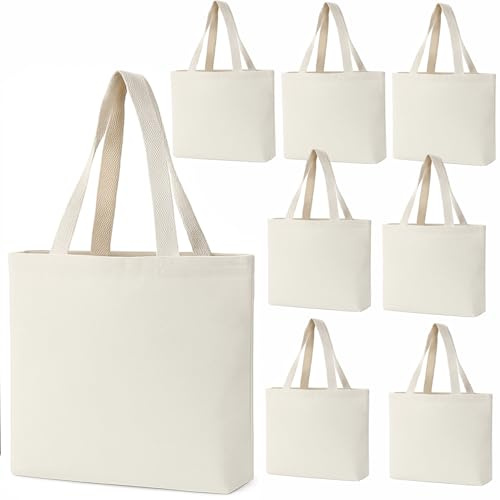 GiftExpress Pack of 12, 8 x 8 W Mini Natural Color Canvas Tote Bag, Canvas Craft Bags, DIY Goody Bags Party Favor