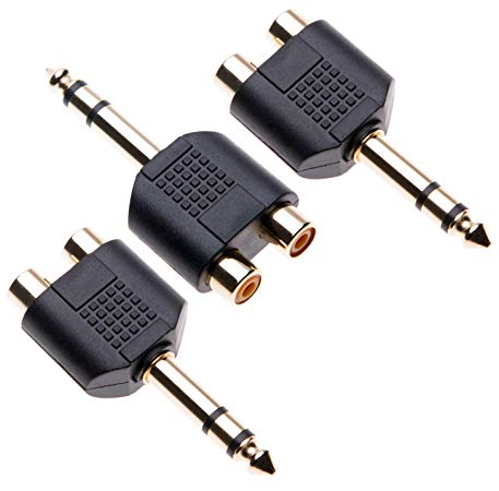 6,35 mm auf Cinch Adapter von Keple, 2X Cinch Buchse Kupplung Weiblich auf 1x 6,3mm Stereo Klinke Stecker Männlich, Doppel RCA Phono Y Verteiler Audioadapter (3 Stück)