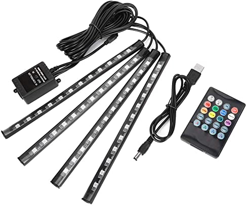 Iluminación Interior LED para Automóvil, Haofy Iluminación Interior RGB de 4 Piezas, Tiras LED de 48 LED Multicolores Impermeables para Automóvil para Decoración Interior Automática