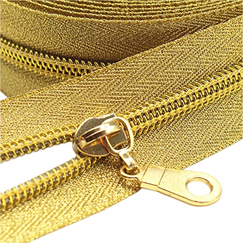 YaHoGa 9 m goldfarbenen endlos Reißverschluss Meterware goldfarbenen Band Reissverschluss 6mm-Spirale + 25 Nonlock-Zipper (goldfarbenen Band)