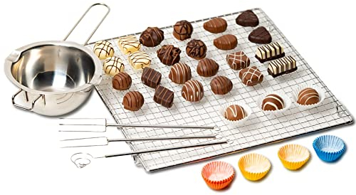 Westmark Pralinen-Set, 4tlg., 1 Pralinen-Basis-Set + 1 Wasserbad-Schmelzschale + 100 Papier-Pralinenförmchen, 80 Papier-Pralinenförmchen, bunt, Rostfreier Edelstahl/Papier, Silber/Weiß, 314722E6